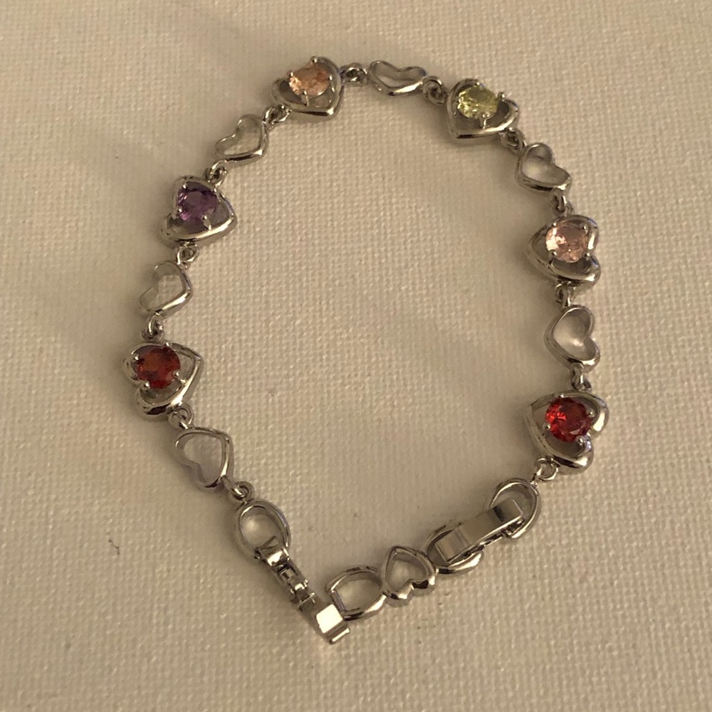 Multicolor Heart Crystal Link Bracelet